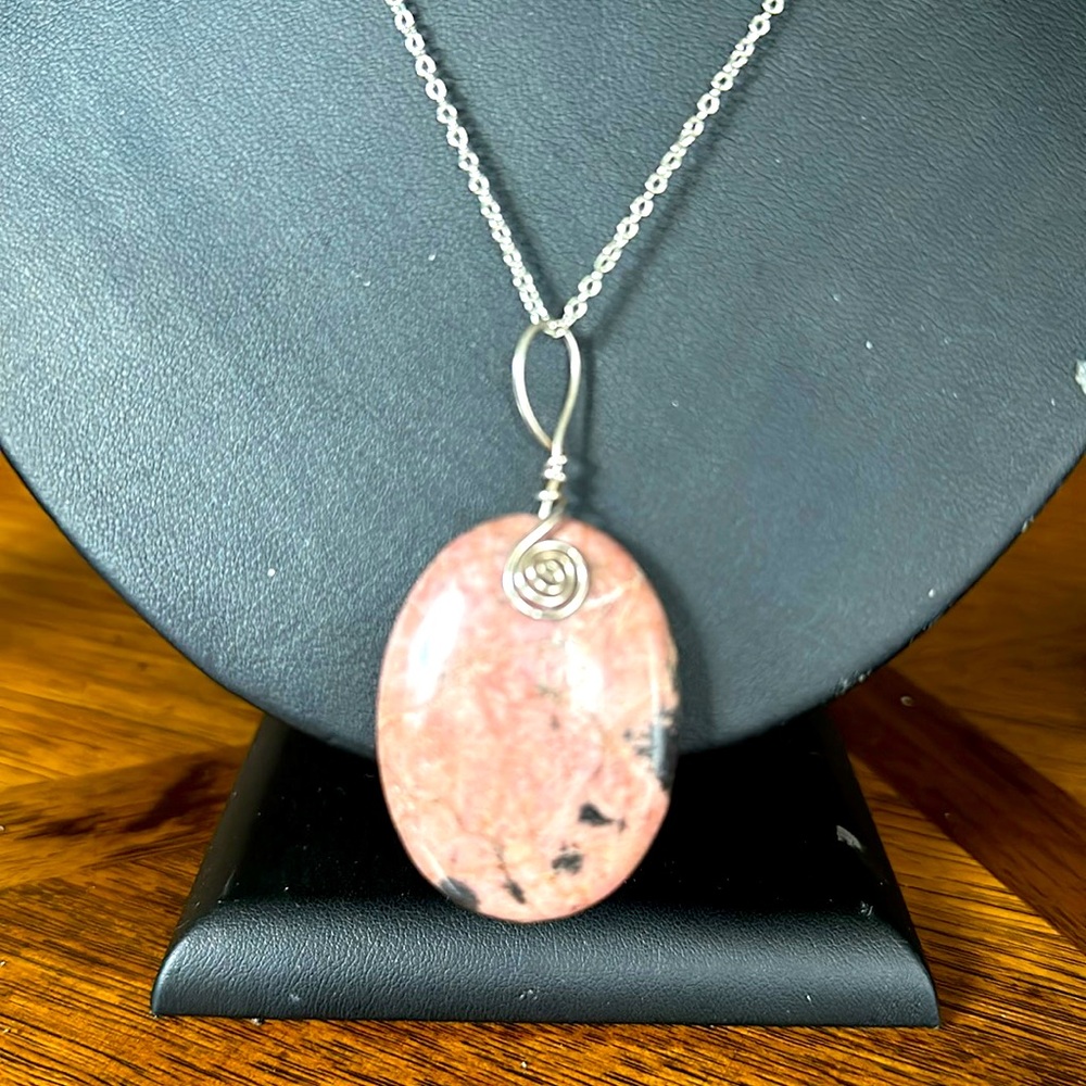 Natural Rhodonite Sterling Silver Necklace